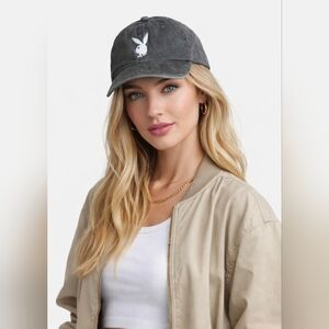 Playboy Faded Black Baseball Cap Hat Adjustable One Size Unisex